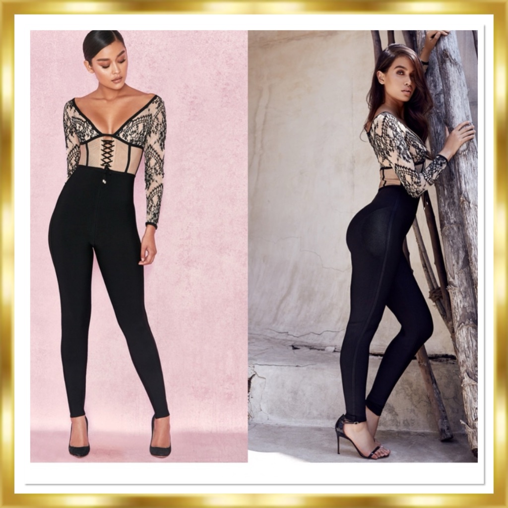 House Of Cb Amra Sculpted Stretch Bandage Corset Black Nude Jumpsuit Size Xs